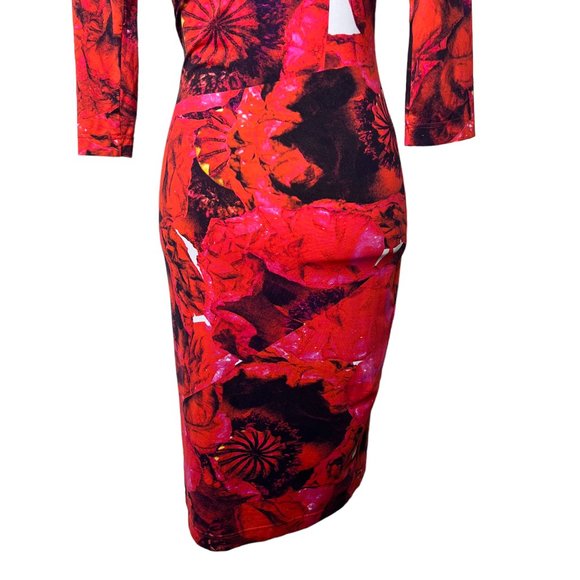Preen By Thornton Bregazzi 3/4 Sleeve Patterned Bodycon Dress Red Black Size XS - Picture 13 of 14